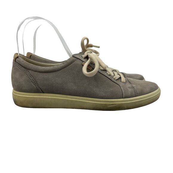 Ecco Womens 40 Sneakers Gray Soft 7 Nubuck Leather Low Top Lace Up Shoes - Picture 1 of 13